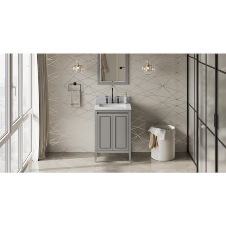 Jeffrey Alexander 24In. Grey Percival Vanity, White Carrara Marble Vanity Top, Undermount Rectangle Bowl VKITPER24GRWCR